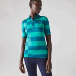 Women Lacoste V0ZN2489 Green KXD SPORT Striped Jersey Golf Sweater - Image 4