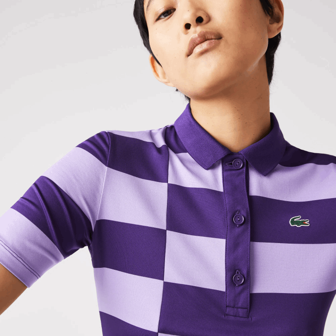 Women Lacoste V0ZN2490 Purple 5GM SPORT Striped Jersey Golf Sweater - Image 2