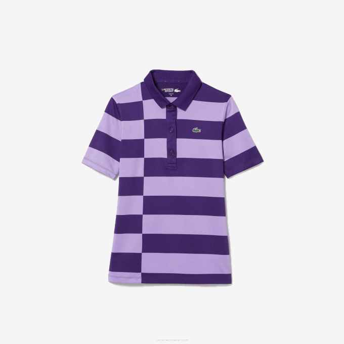 Women Lacoste V0ZN2490 Purple 5GM SPORT Striped Jersey Golf Sweater - Image 3