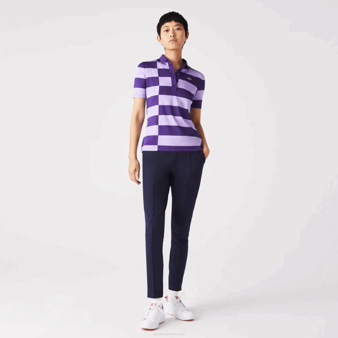 Women Lacoste V0ZN2490 Purple 5GM SPORT Striped Jersey Golf Sweater - Image 1