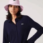 Women Lacoste V0ZN2491 Navy Blue 166 Adjustable Cotton Pique Polo Dress - Image 2