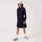 Women Lacoste V0ZN2491 Navy Blue 166 Adjustable Cotton Pique Polo Dress