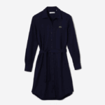 Women Lacoste V0ZN2491 Navy Blue 166 Adjustable Cotton Pique Polo Dress - Image 4