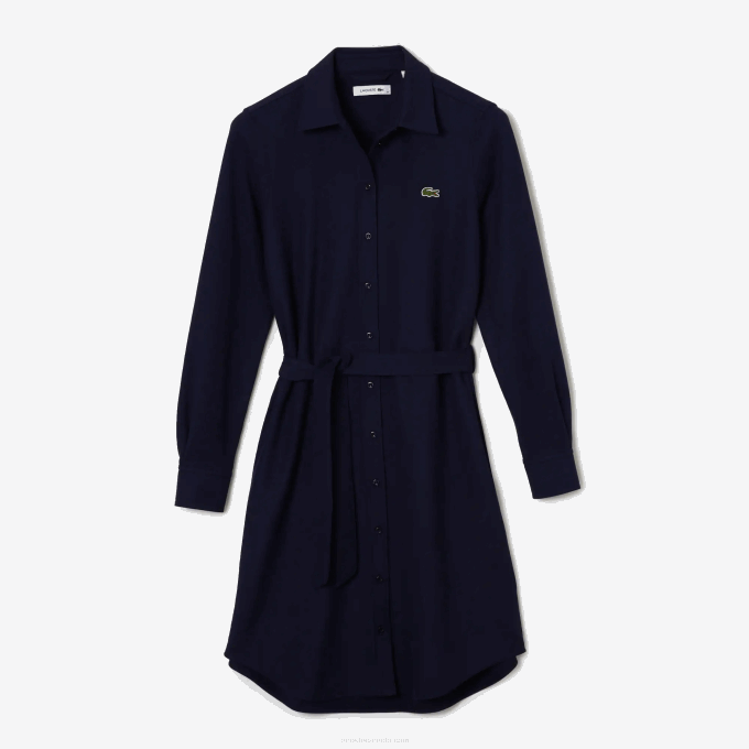 Women Lacoste V0ZN2491 Navy Blue 166 Adjustable Cotton Pique Polo Dress - Image 4