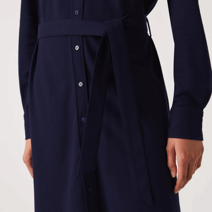 Women Lacoste V0ZN2491 Navy Blue 166 Adjustable Cotton Pique Polo Dress - Image 5