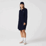 Women Lacoste V0ZN2491 Navy Blue 166 Adjustable Cotton Pique Polo Dress - Image 6