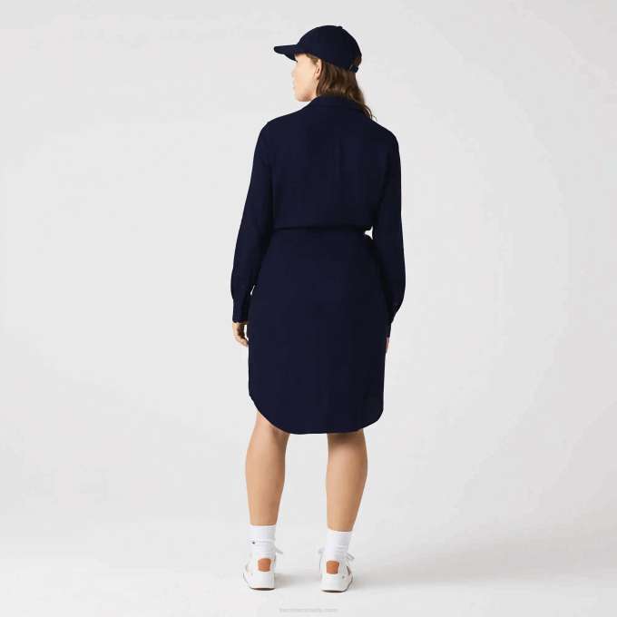 Women Lacoste V0ZN2491 Navy Blue 166 Adjustable Cotton Pique Polo Dress - Image 7