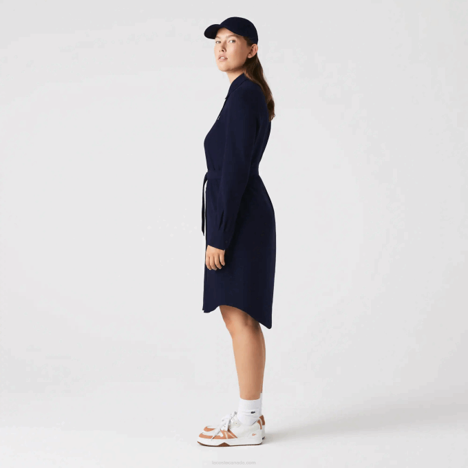 Women Lacoste V0ZN2491 Navy Blue 166 Adjustable Cotton Pique Polo Dress - Image 9