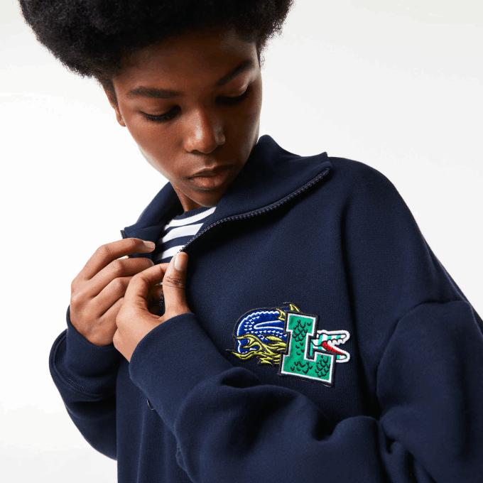 Women Lacoste V0ZN2492 Navy Blue 166 Oversized Zip Neck Polo Dress - Image 2