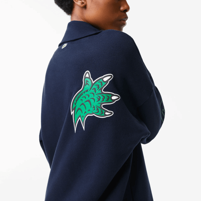 Women Lacoste V0ZN2492 Navy Blue 166 Oversized Zip Neck Polo Dress - Image 3