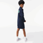Women Lacoste V0ZN2492 Navy Blue 166 Oversized Zip Neck Polo Dress - Image 4