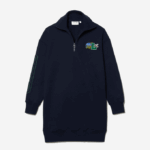 Women Lacoste V0ZN2492 Navy Blue 166 Oversized Zip Neck Polo Dress - Image 6
