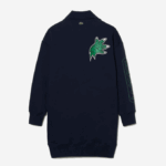 Women Lacoste V0ZN2492 Navy Blue 166 Oversized Zip Neck Polo Dress - Image 7
