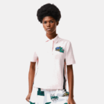 Women Lacoste V0ZN2494 Light Pink T03 Regular Fit Comic Badge Polo