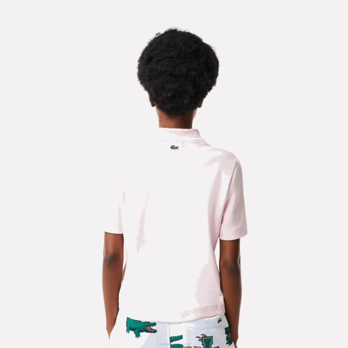 Women Lacoste V0ZN2494 Light Pink T03 Regular Fit Comic Badge Polo - Image 3