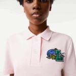Women Lacoste V0ZN2494 Light Pink T03 Regular Fit Comic Badge Polo - Image 4