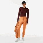 Women Lacoste V0ZN2496 Bordeaux ZS1 Zip Collar Bodysuit