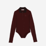 Women Lacoste V0ZN2496 Bordeaux ZS1 Zip Collar Bodysuit - Image 3