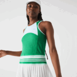 Women Lacoste V0ZN2497 Blue Green White 2C5 Pleated Colorblock Tank Top Dress - Image 2