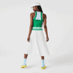 Women Lacoste V0ZN2497 Blue Green White 2C5 Pleated Colorblock Tank Top Dress - Image 4