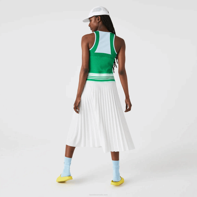 Women Lacoste V0ZN2497 Blue Green White 2C5 Pleated Colorblock Tank Top Dress - Image 4