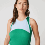 Women Lacoste V0ZN2497 Blue Green White 2C5 Pleated Colorblock Tank Top Dress - Image 10