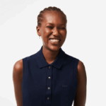 Women Lacoste V0ZN2498 Navy Blue 166 Slim Fit Sleeveless Cotton Pique Polo Shirt - Image 2