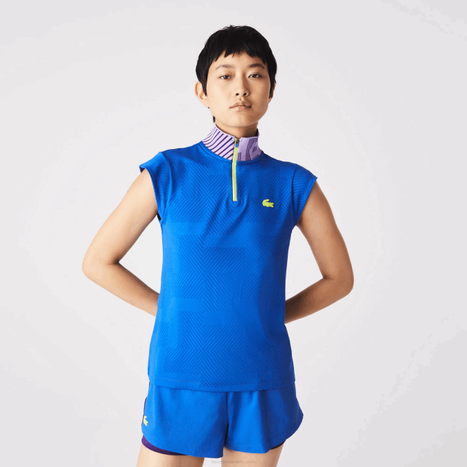 Women Lacoste V0ZN2501 Blue Purple Yellow 2G4 SPORT Zip High-Neck Tennis Polo - Image 2
