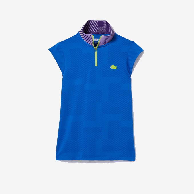 Women Lacoste V0ZN2501 Blue Purple Yellow 2G4 SPORT Zip High-Neck Tennis Polo - Image 4