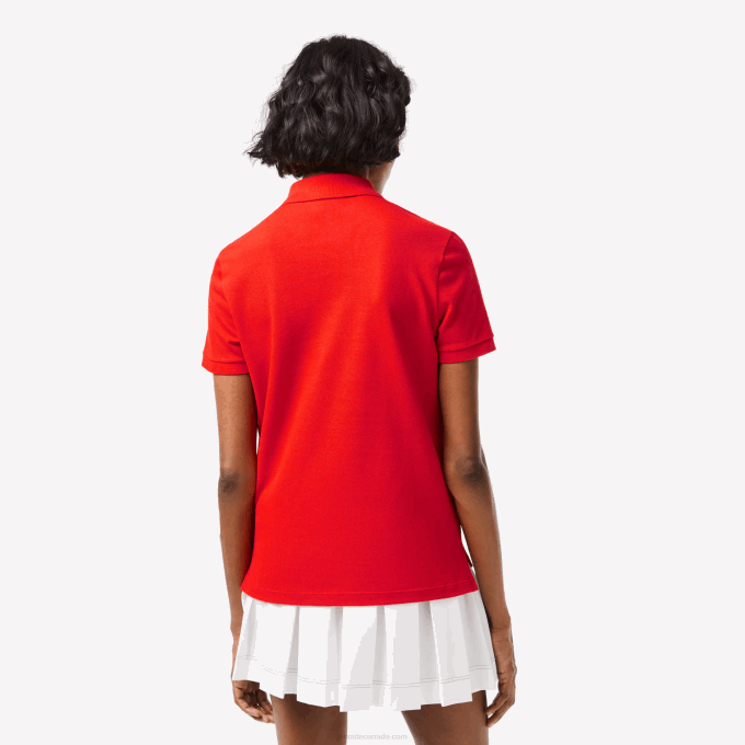 Women Lacoste V0ZN2502 Red S5H Regular Fit Soft Cotton Petit Pique Polo - Image 2