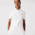 Women Lacoste V0ZN2503 White 70V Regular Fit Striped Organic Cotton Polo