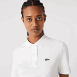 Women Lacoste V0ZN2503 White 70V Regular Fit Striped Organic Cotton Polo - Image 4