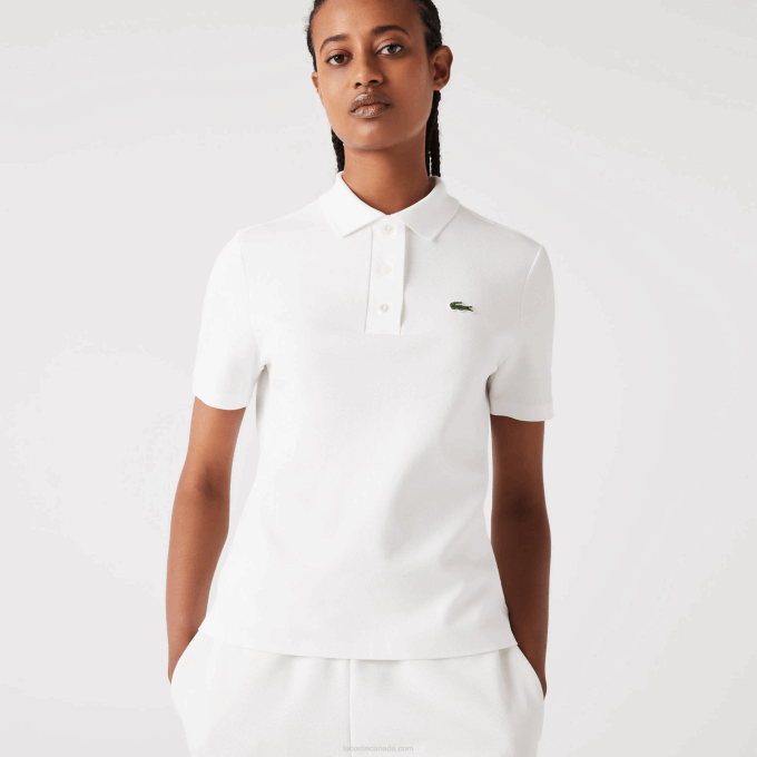 Women Lacoste V0ZN2503 White 70V Regular Fit Striped Organic Cotton Polo - Image 1