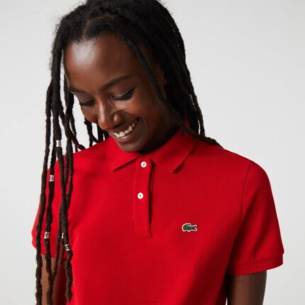Women Lacoste V0ZN2504 Red 240 Regular Fit Soft Cotton Petit Pique Polo