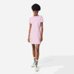 Women Lacoste V0ZN2505 Pink Z4H Stretch Cotton Pique Polo Dress - Image 2