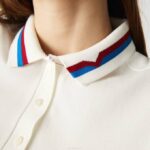 Women Lacoste V0ZN2507 White Red Blue XKP Made In France Slim Fit Organic Cotton Pique Polo - Image 3