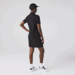 Women Lacoste V0ZN2510 Black 031 Trumpet Sleeve Pique Polo Dress - Image 3