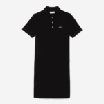 Women Lacoste V0ZN2510 Black 031 Trumpet Sleeve Pique Polo Dress - Image 5