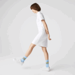 Women Lacoste V0ZN2511 White 001 Trumpet Sleeve Pique Polo Dress - Image 2