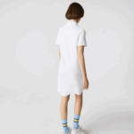 Women Lacoste V0ZN2511 White 001 Trumpet Sleeve Pique Polo Dress - Image 3