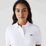 Women Lacoste V0ZN2511 White 001 Trumpet Sleeve Pique Polo Dress - Image 7