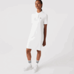 Women Lacoste V0ZN2512 White 70V Trumpet Sleeve Pique Polo Dress