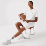 Women Lacoste V0ZN2512 White 70V Trumpet Sleeve Pique Polo Dress - Image 4