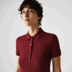 Women Lacoste V0ZN2513 Bordeaux Z7F Stretch Cotton Pique Polo Dress - Image 2