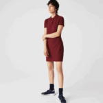 Women Lacoste V0ZN2513 Bordeaux Z7F Stretch Cotton Pique Polo Dress