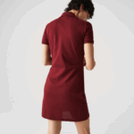 Women Lacoste V0ZN2513 Bordeaux Z7F Stretch Cotton Pique Polo Dress - Image 3