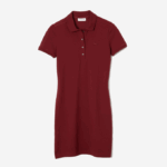 Women Lacoste V0ZN2513 Bordeaux Z7F Stretch Cotton Pique Polo Dress - Image 4