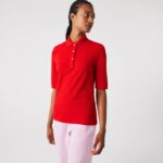 Women Lacoste V0ZN2516 Red 240 Slim Fit Supple Cotton Polo - Image 3