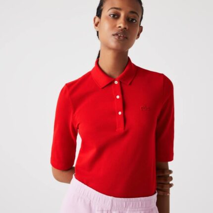 Women Lacoste V0ZN2516 Red 240 Slim Fit Supple Cotton Polo