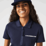 Women Lacoste V0ZN2517 Navy Blue 166 Branded Cotton Jersey Polo Dress - Image 2